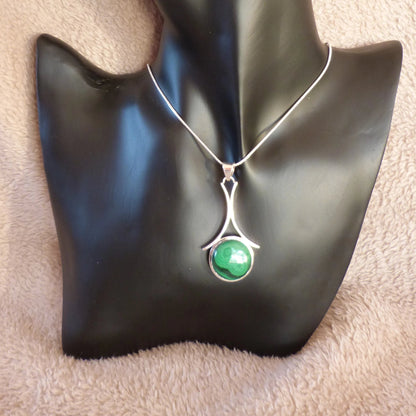 Pendentif argent et malachite - Bijoux Cailloux Bambou