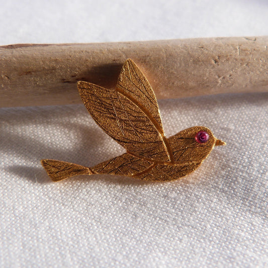 Pendentif oiseau en argent plaqué or. - Bijoux Cailloux Bambou