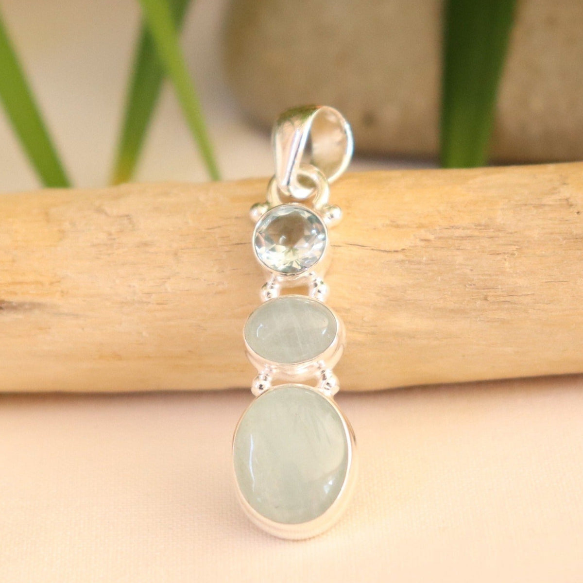 pendentif en argent aigue marine et topaze - Petite Rainette