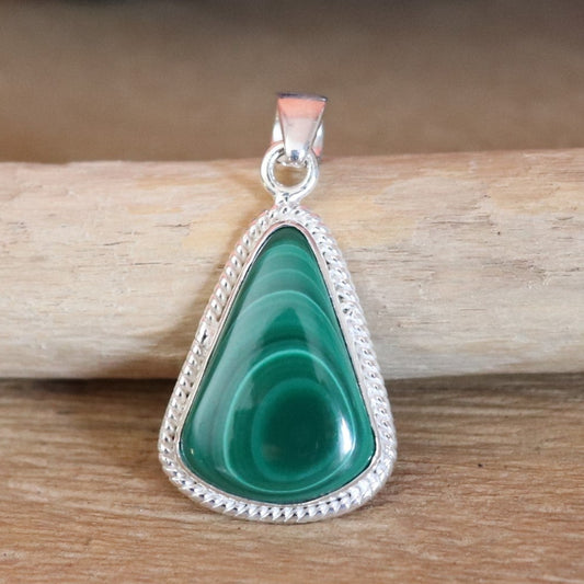 Pendentif en argent et malachite  forme triangle Petite Rainette