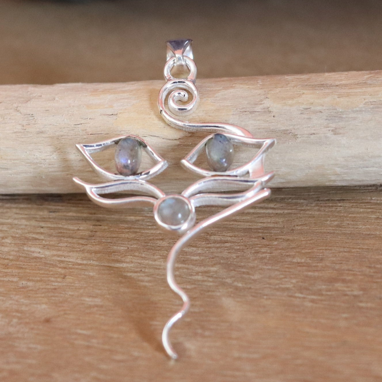 Pendentif chat en argent et labradorite - Petite Rainette