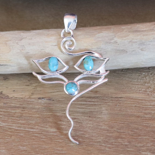 Pendentif chat en argent et turquoise - Petite Rainette