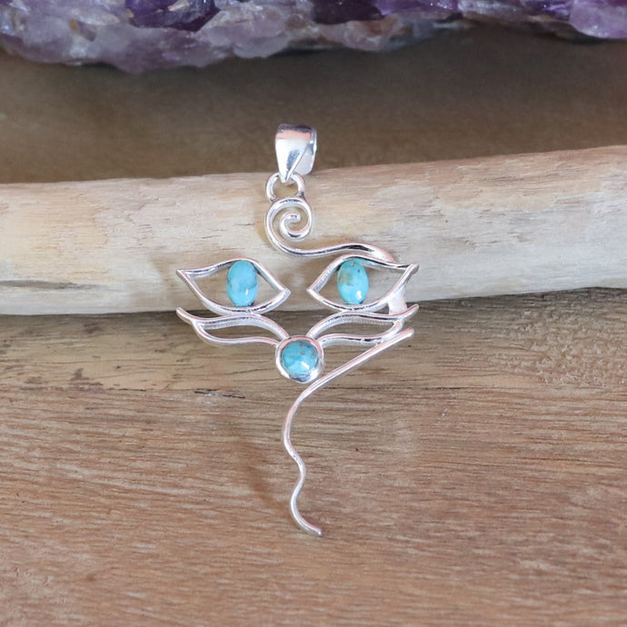 Pendentif chat en argent et turquoise - Petite Rainette