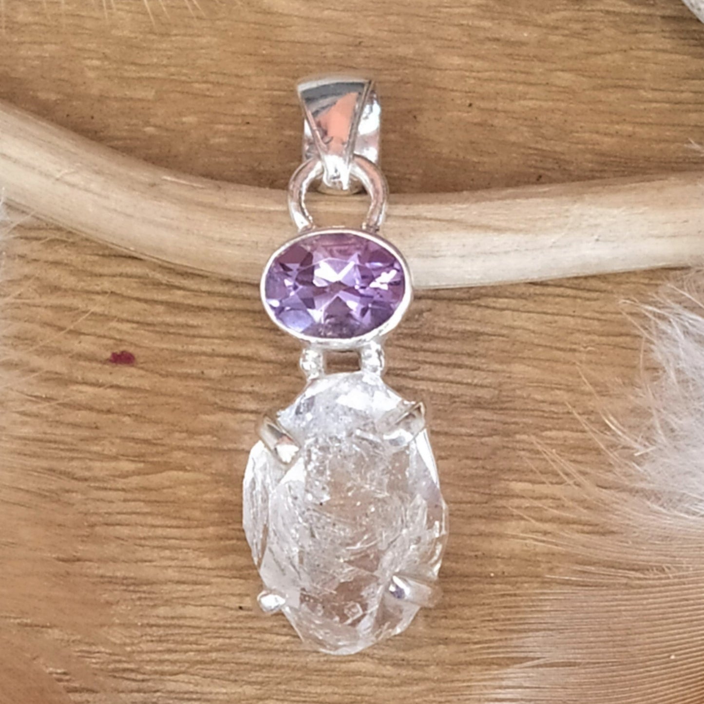 Pendentif en argent diamant Herkimer et améthyste - Petite Rainette