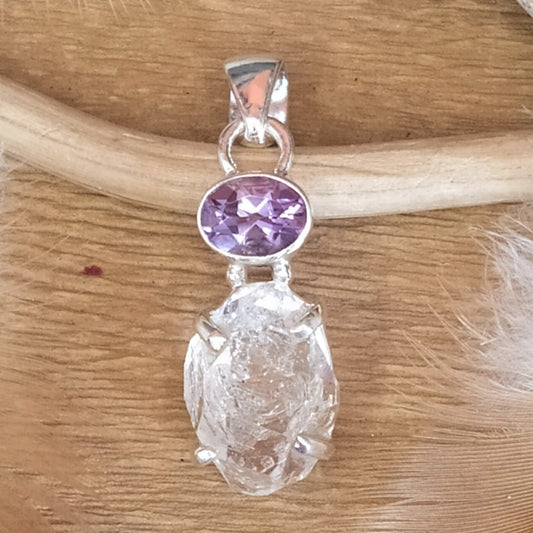 Pendentif en argent diamant Herkimer et améthyste - Petite Rainette