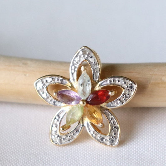 Pendentif fleur en améthyste péridot citrine grenat et topaze