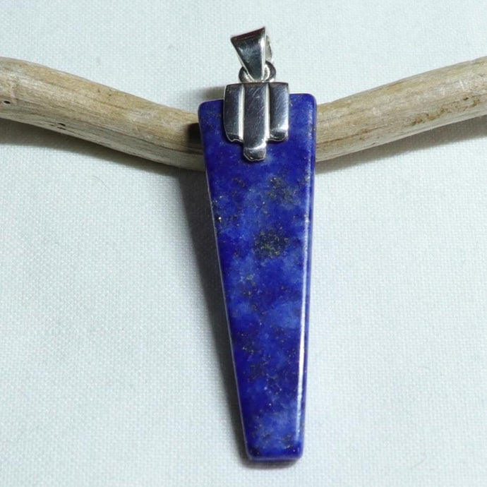 Pendentif long en argent et lapis-lazuli - Bijoux Cailloux Bambou