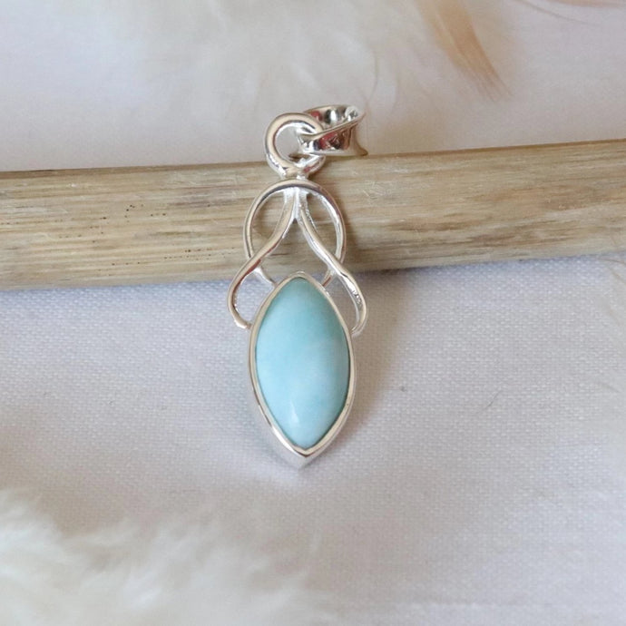 Pendentif en argent et larimar - Bijoux Cailloux Bambou