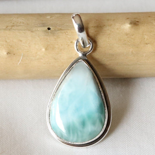 Pendentif forme goutte en argent et larimar - Petite Rainette