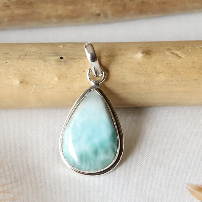 Pendentif forme goutte en argent et larimar - Petite Rainette