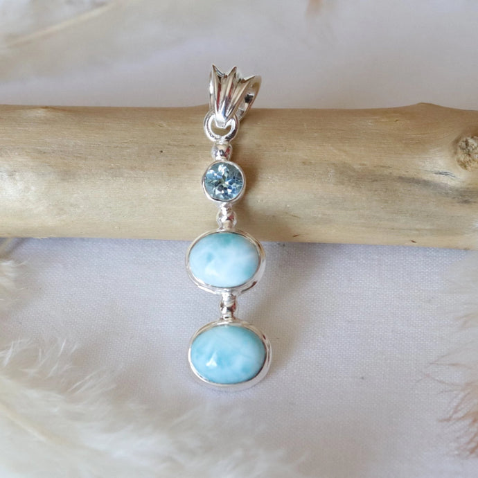 Pendentif en argent avec larimar et topaze - Bijoux Cailloux Bambou