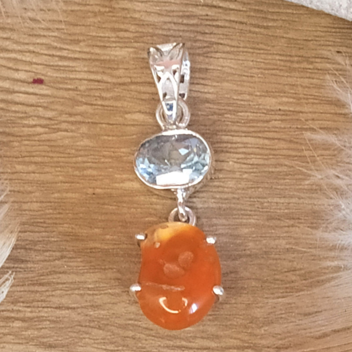 Pendentif en argent opale de feu et topaze bleue - Petite Rainette
