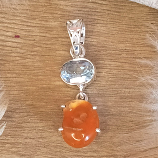 Pendentif en argent opale de feu et topaze bleue - Petite Rainette