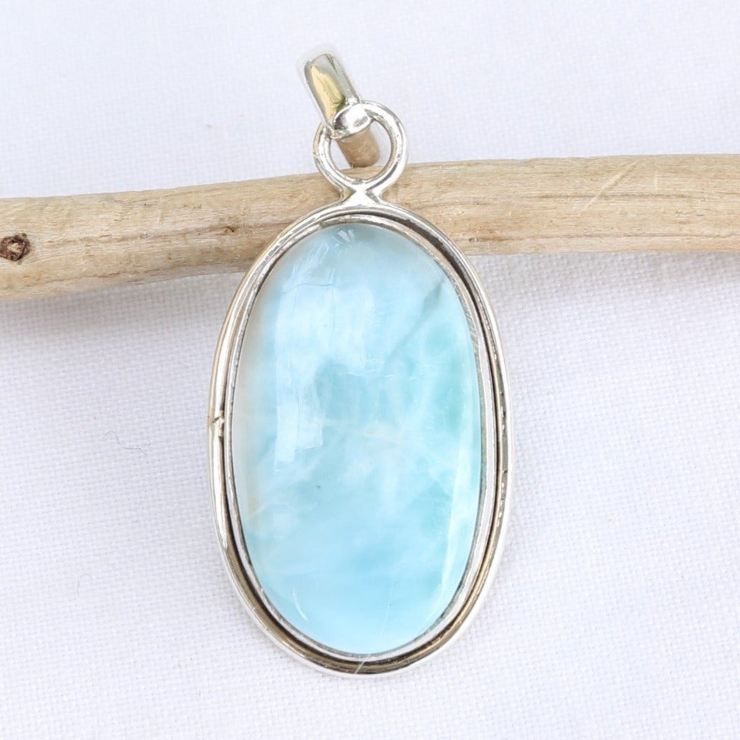 Pendentif ovale en argent et larimar - Petite Rainette