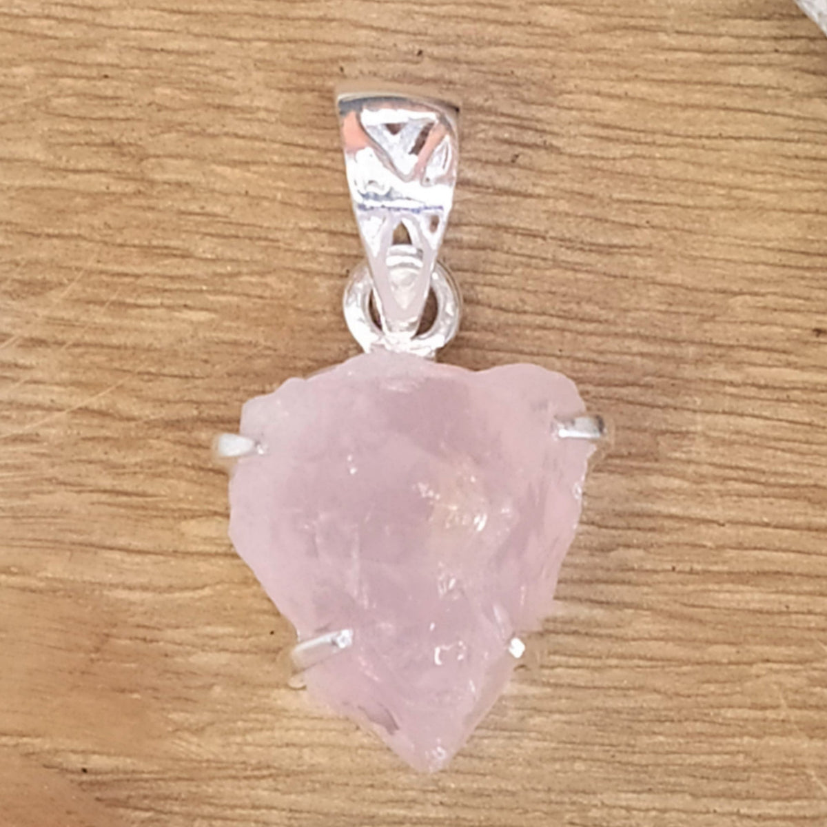 Pendentif en argent et quartz rose brut - Petite Rainette