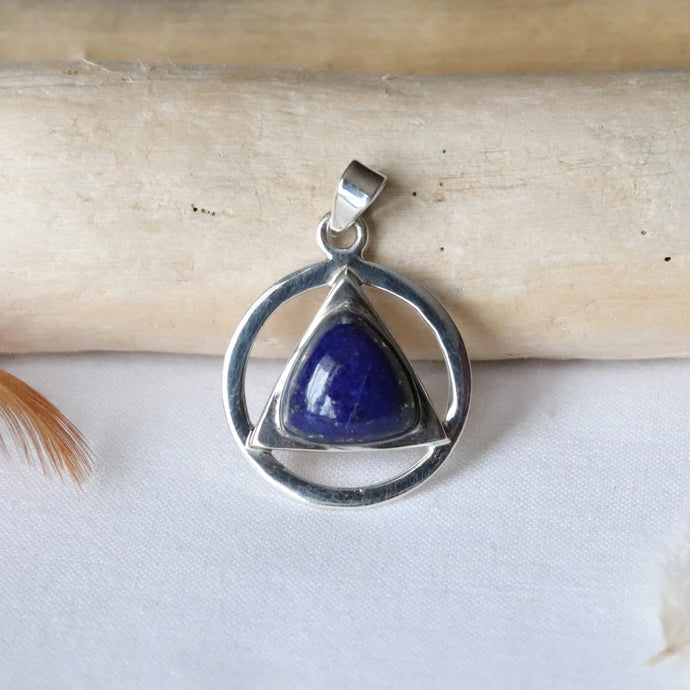 Pendentif rond en argent et lapis-lazuli - Bijoux Cailloux Bambou