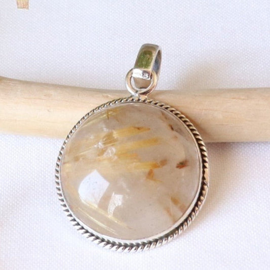 Pendentif rond en argent et quartz rutile - Petite Rainette