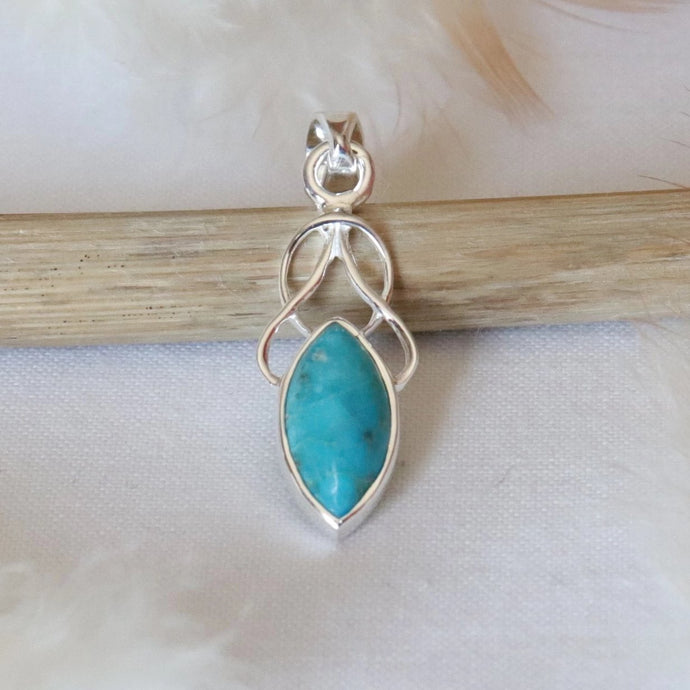 Pendentif en argent et turquoise véritable - Bijoux Cailloux Bambou