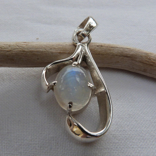 Pendentif en argent et pierre de lune ovale - Petite Rainette
