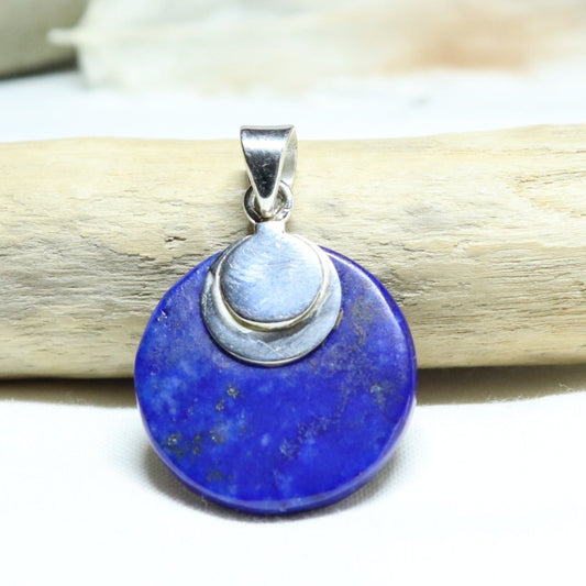 Pendentif rond en argent et lapis lazuli 