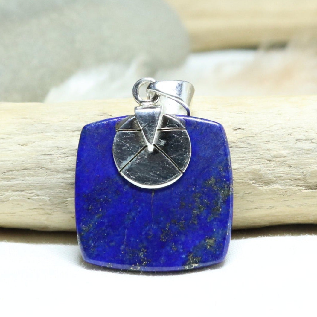 Pendentif carré en argent et lapis lazuli - Petite Rainette