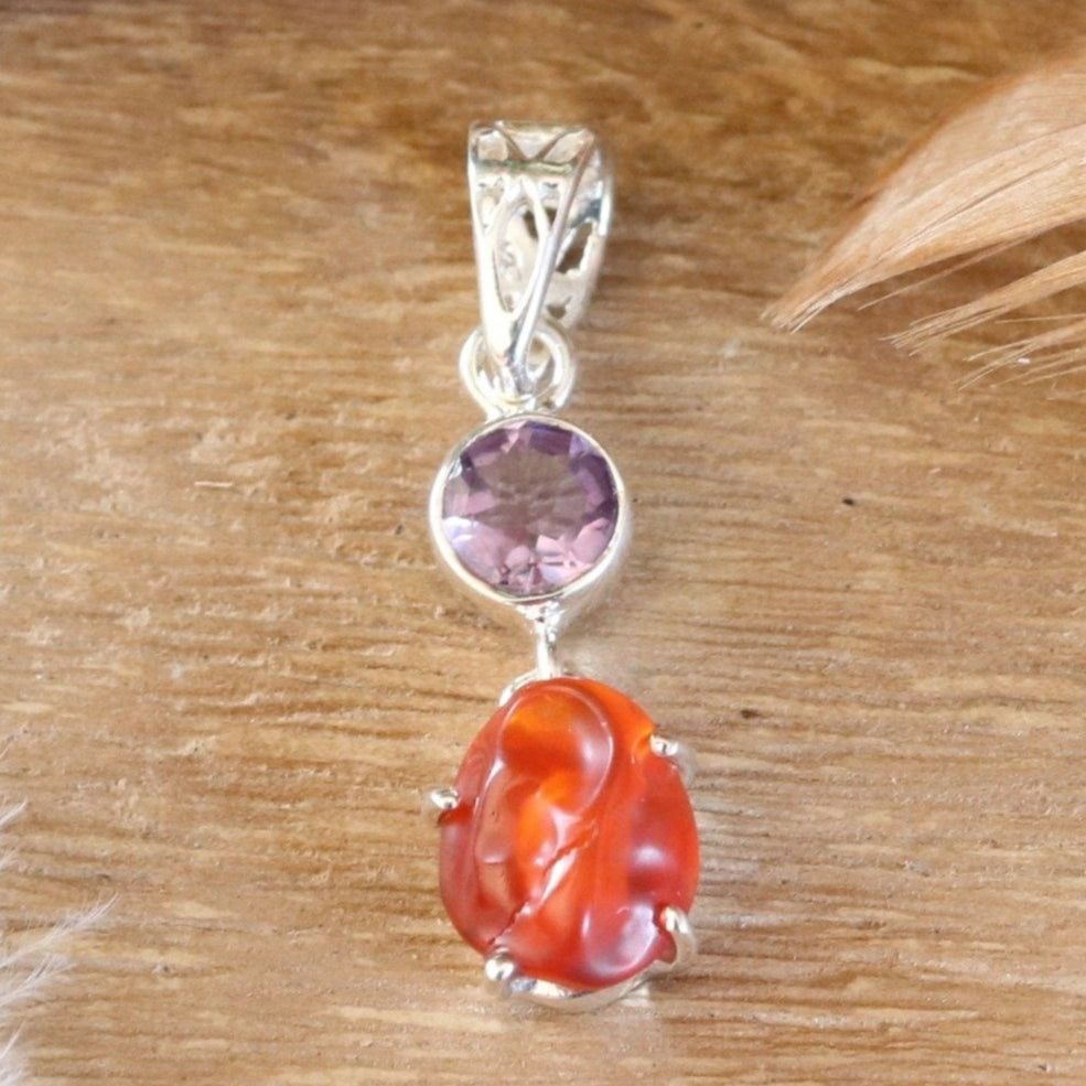 Pendentif  argent en opale de feu et améthyste - Petite Rainette