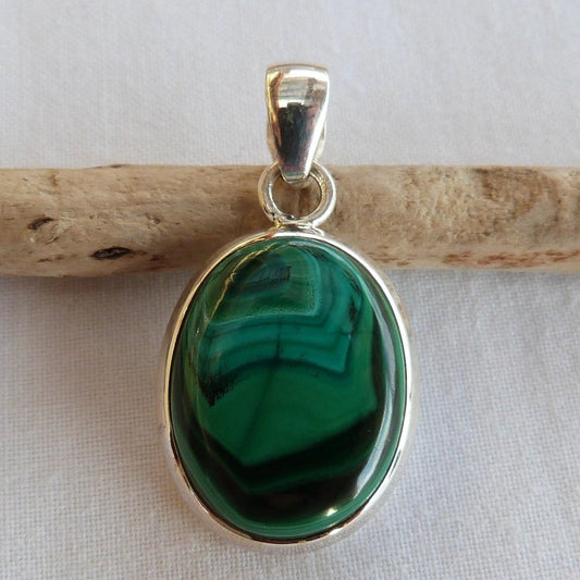 Pendentif ovale en argent et malachite - Petite Rainette