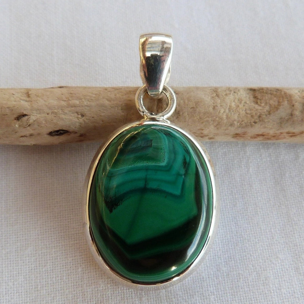 Pendentif ovale en argent et malachite - Petite Rainette