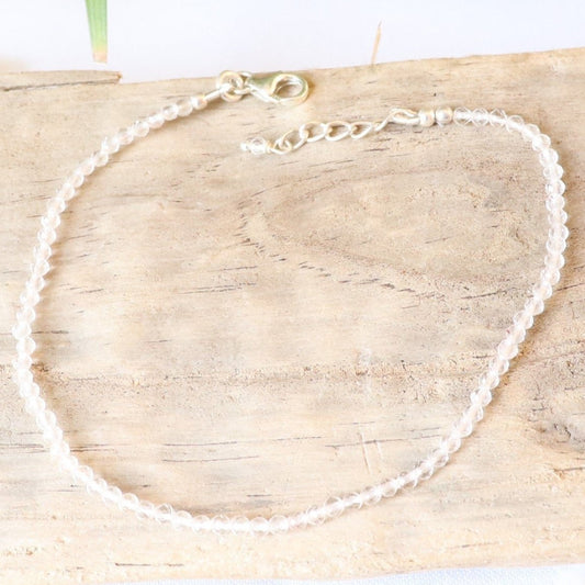 Bracelet en argent et perles de cristal de roche à facettes - Petite Rainette