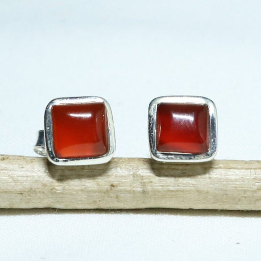 Boucles d'oreilles xlous carrés en argent et cornaline 