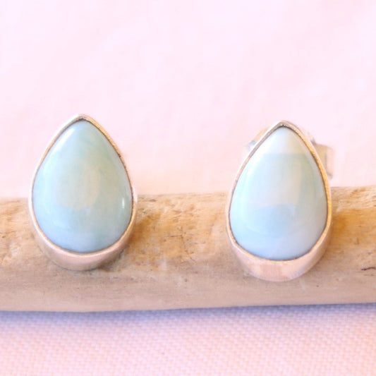 Clous d'oreilles forme poire en argent et larimar - Petite Rainette
