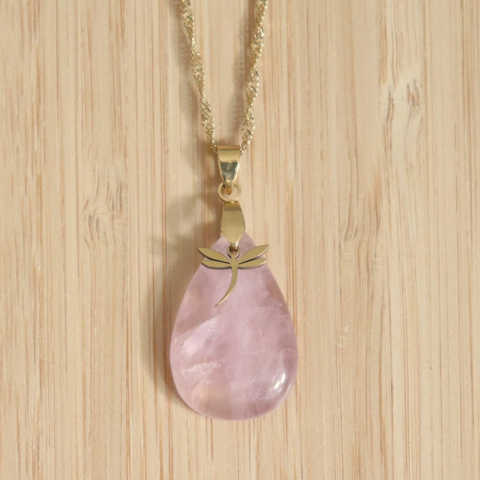 Collier acier en quartz rose - Petite Rainette