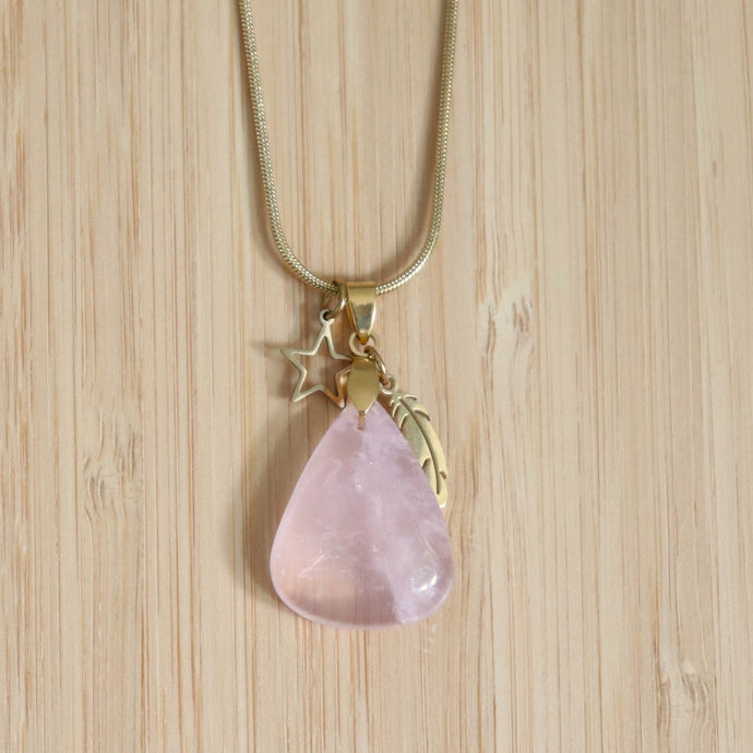 Collier en acier et quartz rose - Petite Rainette