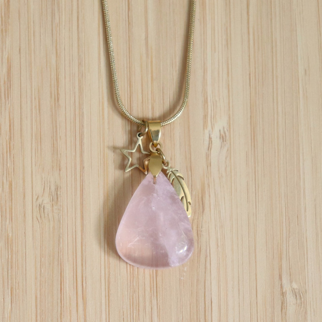 Collier en acier et quartz rose - Petite Rainette