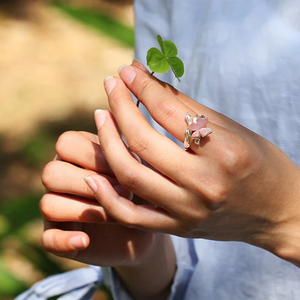 Bague réglable papillon en argent et nacre rose - Bijoux Cailloux Bambou