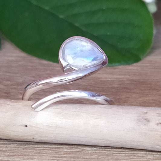 Bague réglable en argent et pierre de lune - Petite Rainette