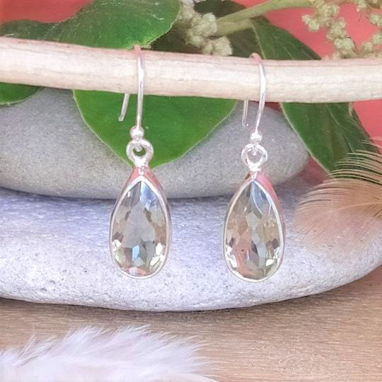 Boucles d'oreilles en argent et améthyste verte - Bijoux Cailloux Bambou