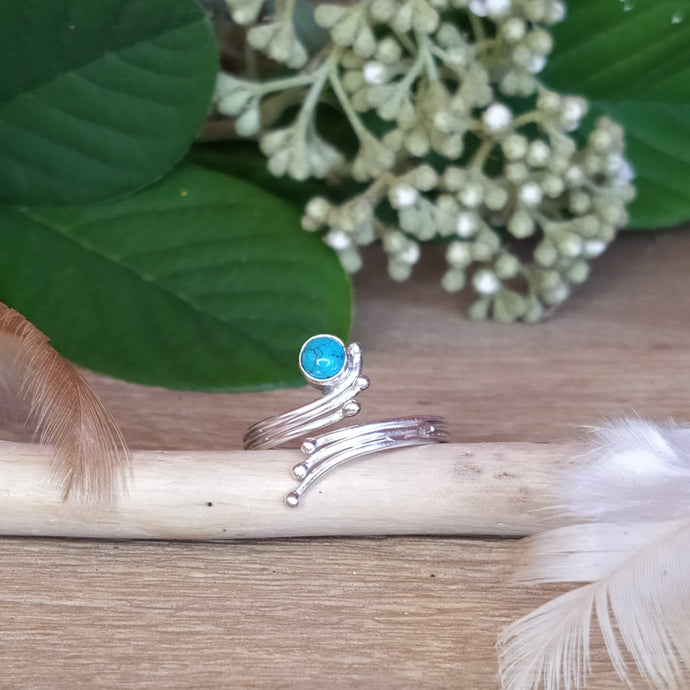 Bague réglable en argent et turquoise - Bijoux Cailloux Bambou