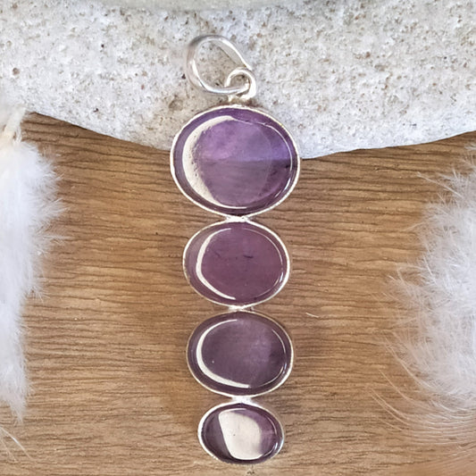 Pendentif long en argent avec 4 améthystes - Petite Rainette