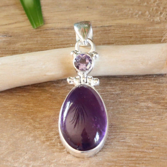 Pendentif ovale en argent et améthyste - Petite Rainette