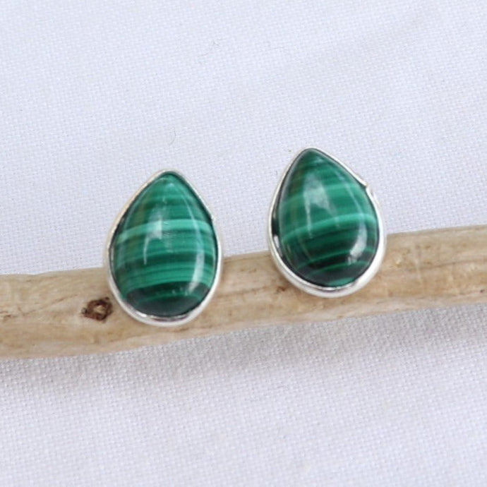 Clous d'oreilles en argent et malachite - Petite Rainette